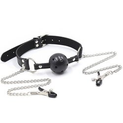 Ohmama Fetish Breatherable Ball Gag With Nipple Clamps Cene