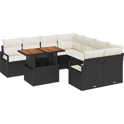 9 Dijelni Vrtni Set Sofa s Jastučićima Crni Poliratan Akacija 2-Sjedala Vrtna Sofa s Jastučićima Crna Poliratan Cene
