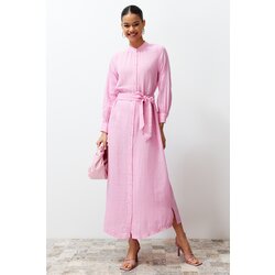 Trendyol Pink Judge Collar Belted Buttoned Woven Shirt Dress Cijene