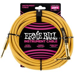Ernie Ball kabel P06070 - 25FT(7,62m) BRAIDED 6,3mm - 6,3mm L instrument - GOLD boja Cene