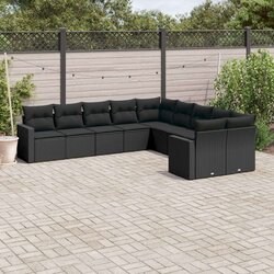 vidaXL 10-dijelni set vrtnih sofa s jastucima crni od poliratana Cijene
