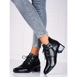 VINCEZA Low ankle boots for women black with lacing Cene