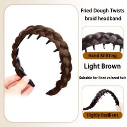 INF 2-Pack Zigzag Fishtail Braid Headband With Teeth – Ročno pleten visok trak za lase, naraven videz LightBrown, (5000158624) Cene