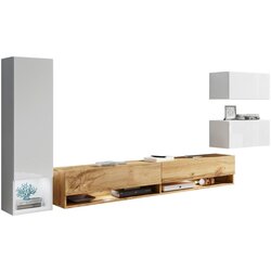 P & B Dnevni Regal Amadeo, Bela, Barva Hrasta, Led, 4-Delno Cene