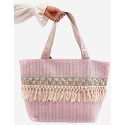 Kesi Large Fringed Woven Beach Bag, Pink Missalori Cijene