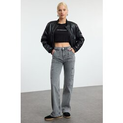 Trendyol Gray Cargo Pocket High Waist Wide Leg Jeans Cene