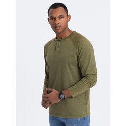 Ombre Men's wash henley longsleeve with raglan sleeves - dark olive Cene