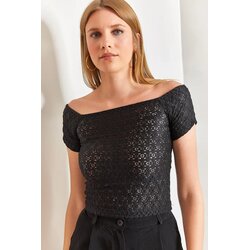 Bianco Lucci ženska bluza kratkih rukava 40871010, brod izrez, crna Cene