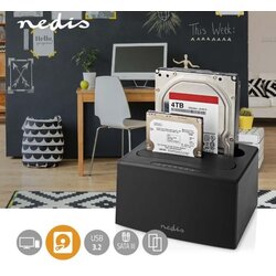 Nedis HDDUDB3210BK USB 3.2 dupli docking station za 2.5/3.5 SATA hard diskove, Kloniranje max 8TB Cene