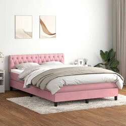 Box Spring krevet s madracem i LED ružičasti 140x220 cm baršun Cene