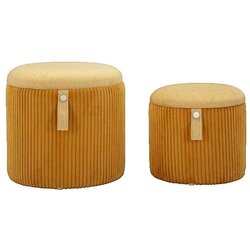 Atmosphera Taburet Poufs Luxe contemporain jaune moutarde lot de 2 Rumena Cene