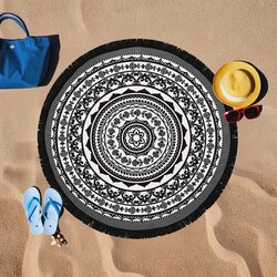 Lessentiel Maison Peškir za plažu Siyah Mandala, 150x150 cm, Crno-beli Cene