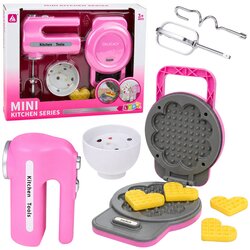 KITCHEN Set Waffle Maker Mixer Interchangeable Tips Lights Sounds Pink Cene