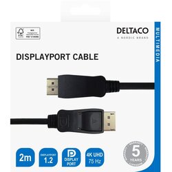 Deltaco DisplayPort Kabel, 4K UHD, 21,6 Gb/s, 2m, Crni Cene