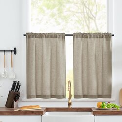 TOPICK komplet 2 kratkih lanenih zaves z vrvico - 65 × 60 cm odprta embalaža Cene