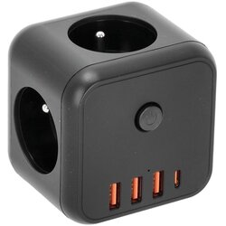 Razdelnik sa prekidačem LINEA, 3x230 V + 4x USB-A/USB-C, crni Cene