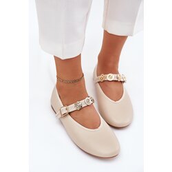 Boto Women's Ballet Flats With Strap And Golden Studs Beige Firicene Cijene
