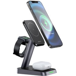 Acefast 3v1 15W Qi polnilec z magnetnim držalom za iPhone, Apple Watch in AirPods, črn, (21580878) Cene