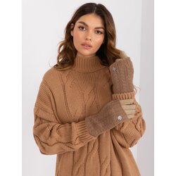 Fashion Hunters Dark beige smooth gloves with knitted insulation Cene