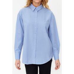 Trendyol Sky Blue Single Pocket Boyfriend Woven Cotton Shirt Cijene