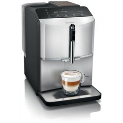 Siemens automatski kafe aparat TF303E01; EQ300; 15 Bara; Keramički mlin; Mlaznica za mlijeko za pjenjenje u šoljici; LCD display; coffeeDirect zaslon; iAroma sistem; srebrena Cene
