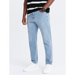 Ombre Men's CARROT FIT denim pants with subtle rubbing - light blue Cene