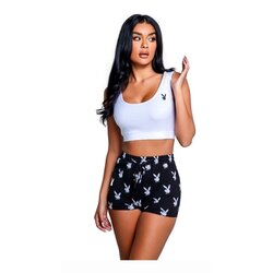 Playboy Lingerie Slumber Bunny 2-Piece Set - Black & White Cene