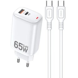 Kakusiga adapter hišni polnilec 220V Gun Quick Charge 65W vhod 1x USB A in 1x Type C - s kablom Type C - Type C 3.0 bel Cene