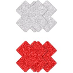 Ns Novelties Pretty Pasties Glitter Cross Red Silver 2 Pairs Cene