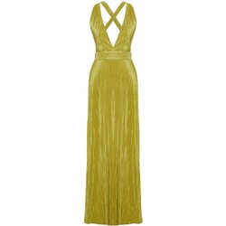 Trendyol Oil Green Pleated Sash Detailed Knitted Long Evening Dress Cene