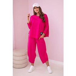 Kesi cotton set of sweatshirt and pants fuchsia color Cene
