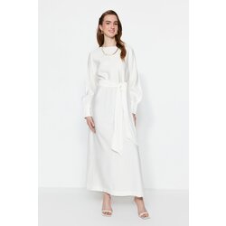 Trendyol White Wide Belted Zipper Cuff Woven Linen Look Dress Cijene