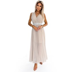 Numoco Women's pleated dress with a wide belt and a neckline Cene