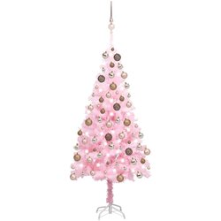 vidaXL umjetno božićno drvce LED s kuglicama ružičasto 150 cm PVC Cijene