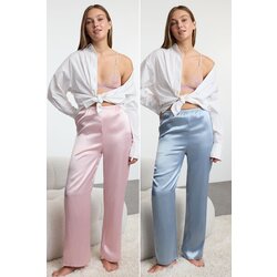 Trendyol Powder-Multicolored 2-Pack Satin Woven Pajama Bottoms Cene