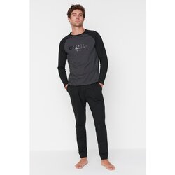 Trendyol Men's Black Printed Raglan Sleeve Knitted Pajamas Set Cijene