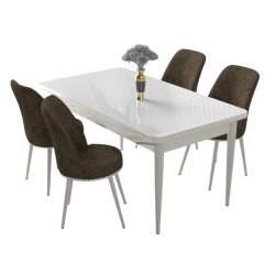 Hanah home nil - white, brown whitebrown dining table & chairs set (5 pieces) Cene