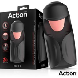 Action Kubex Masturbator with Licking Tongue, Pulsation & Vibration Black Cene