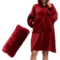 Pulover odeja s kapuco 4v1 – bordo XXL - Froster - Rojstni dan - Božič Cene