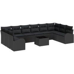 vidaXL 11 kom. vrtna garnitura s jastucima pijesak poli ratan, 2-sjedna vrtna sofa s pohranom i jastucima crni poli ratan Cijene