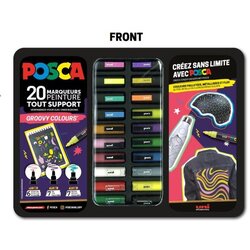 UNI ball Uni gift set Posca u metalnoj kutiji 20kom (mix pc-1m/ pc-3m/pc-5m) groovy colours Cene