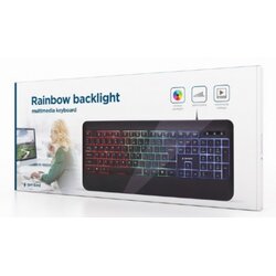 Gembird Tastatura KB-UML-03 Slim Rainbow backlight multimedia keyboard, USB, USA layout Cene