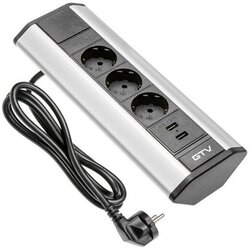 Gtv Ugaona utičnica 2x usb 1.5m alu crno-bela Cene