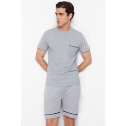 Trendyol Gray Melange Regular Fit Pajamas Set with Knitted Shorts Cene