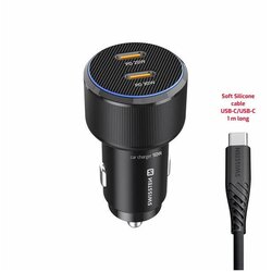 Swissten punjač za auto 2x USB-C PD, 50 W, crni + kabel USB-C/USB-C 1 m Cene