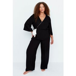 Trendyol Curve Black Double Breasted Collar Tied Woven Pajamas Set Cene