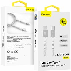 BLAVEC RAPTOR OPLETENI KABEL – TIP C DO TIP C – PD 60W 3A 50 cm – bijelo-srebrni Cene