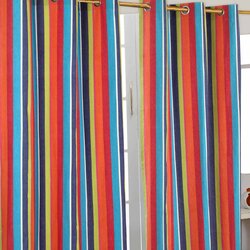 HOMESCAPES Multi Stripes Ready Made Eyelet Curtain Par, 137x182 cm Drop, (20749584) Cene