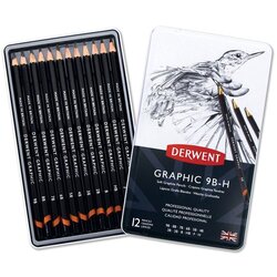 DERWENT Graphic Soft set grafitnih olovaka 9B–H, 12 komada u metalnoj kutiji (34215) Cene
