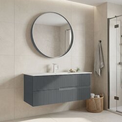 Hanah home Moonlight 120 v2 - 406 Matte Grey Bathroom Cabinet With Sink & Mirror Set (2 Pieces) Cene